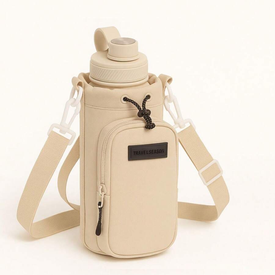 Crossbody Bag Case For Water Bottle Durable, Stylish And Functional Bottle Holder Bag Ideal For Walks, Tours, Gym, Trails, Travel, Biking, Work And Daily Use Practical And Modern Accessory To Carry Your Bottle With Comfort And Style Bag With Adjustable And Adjustable Strap, Reinforced Fabric And High Quality Waterproof Material Compact And Lightweight, Perfect For Outdoor Activities Or Everyday Life Modern Design Casual Sporty And Urban Style, Perfect For Fitness And Streetwear Looks - 米色 - 查看 1