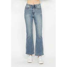 Full Size Tummy Control Back Embroidered Pocketed Bootcut Jeans Plus Size