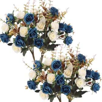 5pcs/2Pcs/1Pc/Bunch Artificial Roses Flowers 13" Plastic Eucalyptus Bouquet Autumn Decorations Blue Artificial Flower Fake Plants Valentine's Day Vase For Home Wedding Decor Outdoor Garden Wedding Bouquet Living Room DIY Garland Household Products