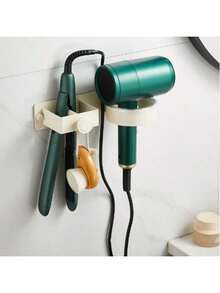 No Drill Blow Dryer Holder Stand, Wall-Mounted Bathroom Hair Dryer, Straightener, Curling Iron Storage Rack With Hooks For Towels And Accessories