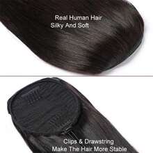 Straight Ponytail Hair Drawstring Ponytail Remy Real Human Hair Extensions Chip-In Hair Wrap Ponytail Extensions Natural Black - Natural Black - View 4