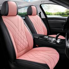 Waterproof 5 Seat Luxury PU Leather Car Seat Covers Full Set Cushion Protector Fit Single Front Seats And Solid Bench 40/60 50/50 60/40 Split Bench Back Universal Fit For Most Cars - Pink - View 3