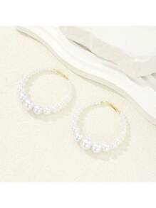 Elegant 1pc Faux Pearl Hoop Earrings For Women – Oversized Statement Jewelry With Graduated Circular Design, Lightweight Comfort Fit For Weddings, Photoshoots, Parties, Anniversaries – Classic And Accessory, Great Gift For Girls, Secure Clasp, Adds Glamour To Formal Looks, Ideal For Fashionistas And Pearl Lovers