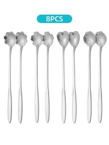 4/8pcs Small Flower Teaspoon Set, Coffee Spoon, Cute Ice Cream Dessert Spoon, Stainless Steel Cutlery Set, 12.3cm (4.84in) And 17.5cm (6.89in), Suitable For Wedding Party, Wedding Anniversary, Music Festival, Anniversary, Mother's Day Gift, Baking Party, Dessert Party. - Multicolor - View 14