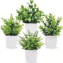 Set da 1/4/6 vasi da fiori verdi con piante artificiali piccole, inclusi vasi da fiori, piante in vaso verdi di eucalipto realistiche simulate per decorazione di interni casa, stanza, matrimonio, ufficio, bagno e camera da letto, con eucalipto in plastica e piante di grano in miniatura, perfetto per decorazione di piante artificiali per scrivania interna, regali per insegnanti