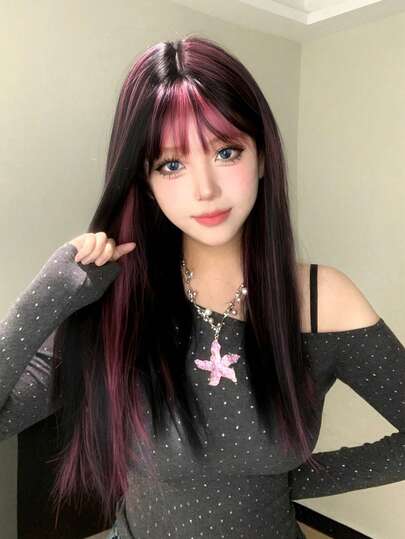 alicegarden 1 件合成耐热长直发假发，多色假发，26 英寸长，由纤维制成，适合日常使用，自然逼真的假发