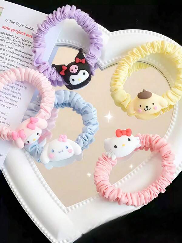 sanrio1 no use 2pcs/4pcs/6pcs Random Cute Cartoon Kukumi Headstring Headband Small Rubber Band, All Kinds Of Hair Accessories And Headwear, Random Multiple Colors And Designs, Small And Convenient, Ideal Birthday Gifts,Halloween Gifts
