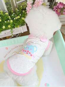 1 件可爱卡通印花宠物背心，时尚马卡龙色猫/狗无袖连衣裙，带可爱耳朵装饰，小翼袖，适合贵宾犬、比熊犬和其他小型宠物品种的家用和户外牵引绳