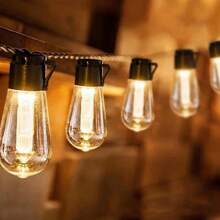 1 pièce Guirlandes lumineuses solaires à 10/20/30 LED pour éclairage de rue et de zone, ampoules décoratives de Noël IP44 pour l'extérieur, guirlandes de fête vintage, pour jardin, tonnelle, vérandas, camping - Finition métal mat, semi-affleurant, commande d'interrupteur, applique amovible, abat-jour en acrylonitrile butadiène styrène, batterie au nickel 400 mAh, chargée solaire, solution d'éclairage commercial, éclairage extérieur, idéal pour Noël, parfait pour Thanksgiving