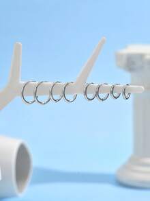 4对装 8/10/12/14mm 低过敏银色耳环套装 - 粗/细/扭纹耳环，适合耳软骨/耳垂穿孔 | 可叠戴首饰礼盒，适合敏感耳 - 銀色 - 查看 17