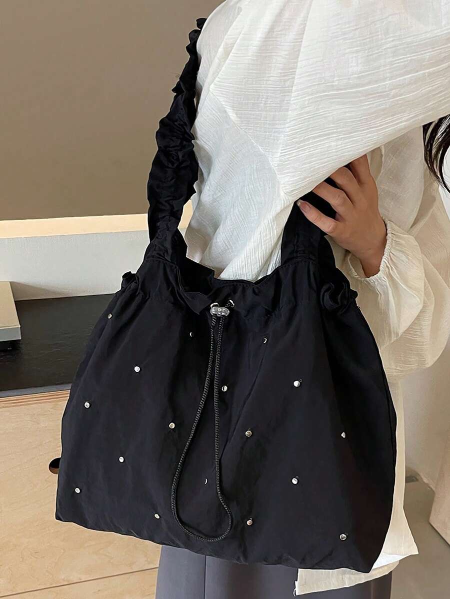 女士单肩包托特包大口袋简约纯色春夏新品 - 黑色 - 查看 1