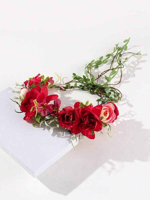 1pc Bohemian Floral Crown, Faux Vintage Peony Flower Headband, Bridal Wedding Hair Accessories