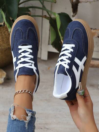 Women's Lace-Up Trainers Plus Size Sneakers, Modern Fashionable Outdoor Street Campus Versatile Casual Sports Shoes