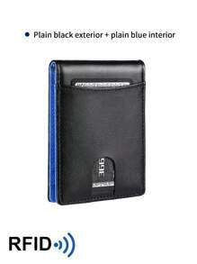 Ultra-Thin Wallet For Men, Premium RFID Blocking Bifold Leather Wallet, Stainless Steel Money Clip, Gift For Men, Solid Color Anti-Theft Synthetic Leather