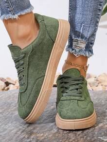 Giày trượt ván buộc dây màu xanh quân đội dành cho nữ, Giày thể thao đi bộ đường dài ngoài trời, Giày thể thao thường ngày - xanh quân đội - Xem 4