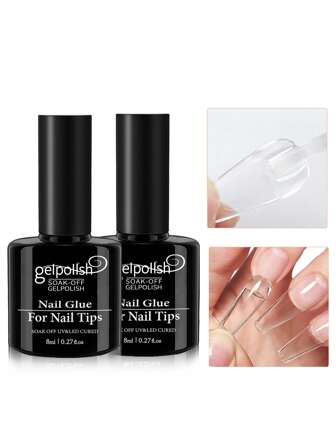 2pcs Super Strong Nail Glue, Suitable For Acrylic Nails, Nail Tips, Press-On Nails, False Nails, Salon-Grade Brush-On Nail Glue, Easy To Apply, Long-Lasting