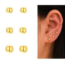 3 Pairs 14K Gold Plated Ball Stud Earrings Set, 3mm, 4mm, And 5mm, Delicate And Hypoallergenic Cartilage Earrings, Suitable For Daily Wear, Parties, And Gifts