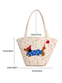 Cotton String One Shoulder Tote Bag For Women, Large Capacity Woven Bag, Ideal For Beach Vacation, Summer