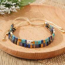 1PC Fashion Bohemian Style Colored TILA Women's Bracelet, Colored Beaded Splicing Metal Braided Rope TILA Bracelet, Stackable Summer Beach TIAL Bracelet, Daily Commuter, Party, Beach Travel Wear, Best Gift For Family And Friends, Family Gift, Birthday Gift, Beach Gift