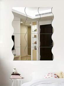 6 Simple Wave Acrylic Mirror Stickers, Size 4.72 Inches * 3.54 Inches For Wall Decoration They Are Self-Adhesive Mirror Stickers, Combined DIY Mirror Wall Stickers 3D Three-Dimensional Home Decoration Creative Self-Adhesive Trays, Suitable For Decorating The Center Of The Table Or Weddings Room Decor