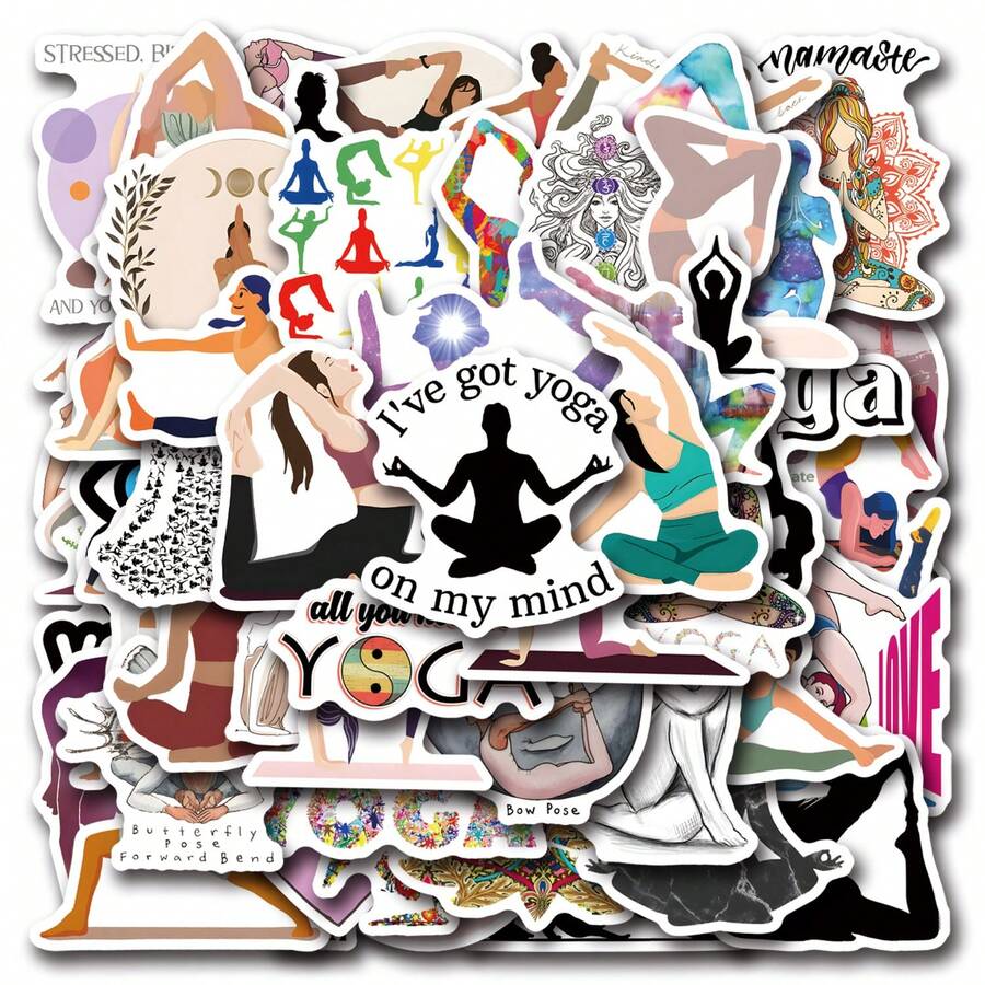 55PCS Sports Yoga Stickers Vinyl Aesthetics Motivational Stickers Scrapbook, Journaling, Laptop, Bumper, Skateboard, Water Bottles, Computer, Phone, Cartoon, Hard Hat, Car Stickers - Multicolor - View 1
