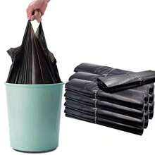 50pcs/100pcs Heavy Duty Black Garbage Bags, Disposable Handle-Tie Trash Bin Liners For Household Use, Use In The Kitchen, Summer Beach Party, Trash Storage, Organizer, Camping, Party, Room Decoration, Living Room, Bathroom, Kitchen Supplies