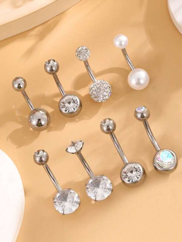 4 buc inele pentru buric din oțel inoxidabil cu strasuri, bijuterii simple pentru piercing la buric pentru femei