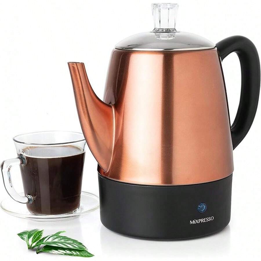 Small Percolator Coffee Pot Electric 4 Cup, Stainless Steel Coffee Maker, Coffee Percolator Electric With Keep Warm Function, 4 Cups Stainless Steel Perculator With Basket - Copper 4 Cup - View 1