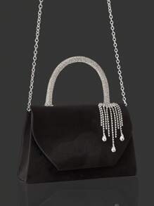 Bolso de mano con colgante de brillantes, elegante bolso de mano con brillantes para novia y fiesta, exquisito y elegante bolso para fiestas y reuniones de mujeres, con un set de 3 piezas de joyería con colgante de brillantes: collar, aretes y pulsera. Adecuado para fiestas, bodas, cenas, reuniones y bailes.