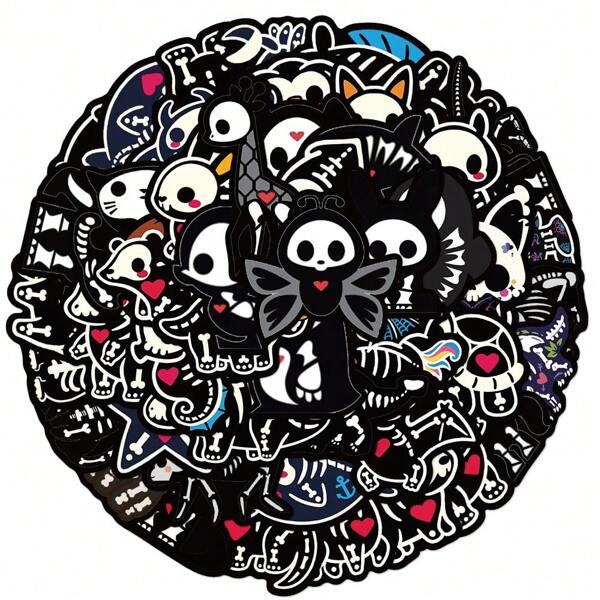 50pcs/Pack Cute Animal Skeleton Vintage Ins Romantic Aesthetic Stickers,Fun Graffiti Vinyl Stickers For Party Decor, Gifts, Luggage, Skateboard, Cup, Helmet, Stationery