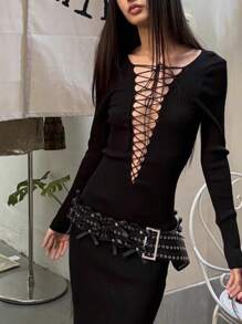1pc Bowknot Boho Casual Wide Woven PU Leather Low Waist Belt, Y2K Harajuku Cyber Punk Aesthetics, Sexy Waist Decor Accessory For Skirts, Pants, Daily Wear, Dates, Street Style, Holidays