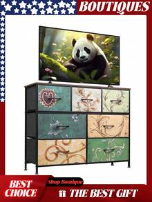 7 Drawer Dresser TV Stand, Dressers For Bedroom, Dresser, Dresser For Bedroom, Bedroom Furniture, Drawer, Bedroom Dresser, Small Dresser, Closet Dresser, Wood Dressers For Bedroom, Wide Dresser, Gaveteros Para Guardar Ropa, Large Dresser, Long Dresser For Bedroom, Gabeteros Grandes Para Guardar Ropa, Drawer Dresser, Mueble Para Ropa, Dresser For Women, Clothing Dresser, Dresser Drawer, Closet Storage Drawers, Bedroom Dressers, Drawer Dresser, Drawer Dressers For Bedroom, Fabric Storage Tower, Hallway, Entryway, Closets, Sturdy Steel Frame, Wood Top, Easy Pull Handle - Color: Floral Painted - View 2