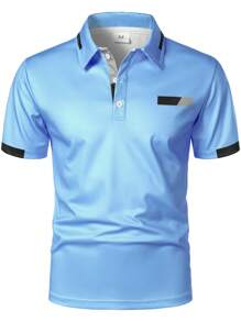Ropa de hombre Camiseta polo de manga corta de verano con colores contrastantes, casual y de negocios, camisa polo con cuello para hombre, deportes y aire libre - tenis y golf