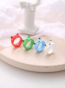 10 sztuk/opakowanie słodkie kreskówkowe żaby żywiczne pierścienie, kolorowe przezroczyste akcesoria, losowe style, uniwersalne do codziennego noszenia, upominki na przyjęcia lub prezenty