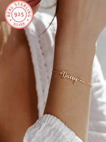 A 925 Silver Fashion Simple Personalized Custom English Name Love Bracelet, Extreme Simplicity, Elegant And Romantic, Bohemian Style With Jewelry, Suitable For Valentine's Day, Birthdays, Anniversaries, Graduation Ceremonies, Christmas, As A High-End Gift For Lovers And Mothers