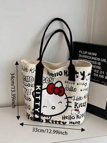 Sanrio 1 Stück Hello Kitty Kosmetiktasche Damen Große Kapazität Einkaufstasche, Reise-Schultertasche, Große Kapazität wiederverwendbare Einkaufstasche faltbar, Damen Segeltuch Tragetasche mit Uhrenarmband - Reißverschluss, Polyester Futter