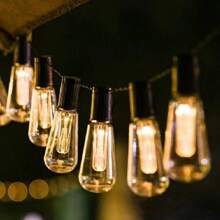 1 pièce Guirlandes lumineuses solaires à 10/20/30 LED pour éclairage de rue et de zone, ampoules décoratives de Noël IP44 pour l'extérieur, guirlandes de fête vintage, pour jardin, tonnelle, vérandas, camping - Finition métal mat, semi-affleurant, commande d'interrupteur, applique amovible, abat-jour en acrylonitrile butadiène styrène, batterie au nickel 400 mAh, chargée solaire, solution d'éclairage commercial, éclairage extérieur, idéal pour Noël, parfait pour Thanksgiving