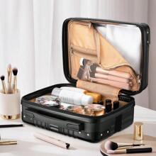 Noverlife 14 Inch Portable Hard Shell Cosmetic Travel Case Mini Travel Hand Luggage With Elastic Band Travel Makeup Case Small Makeup Carrying Suitcase For Train Cosmetic Bag Travel Camping Black