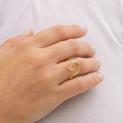 Anel Feminino Ondas Ajustável Banhado a Ouro 18K - D France Semijóias