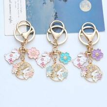 樱花兔钥匙扣，可爱卡通动物花环兔子合金吊坠，粉色/蓝色/红色/紫色，情人节礼物，适合送给家人、恋人、朋友的小珠宝礼物 - 彩色 - 查看 8