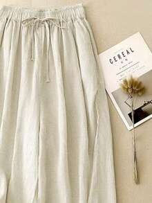 Comfortable Leisure Linen High-Waist Stretch Autumn/Summer Trousers With Draping Effect - Apricot - View 4