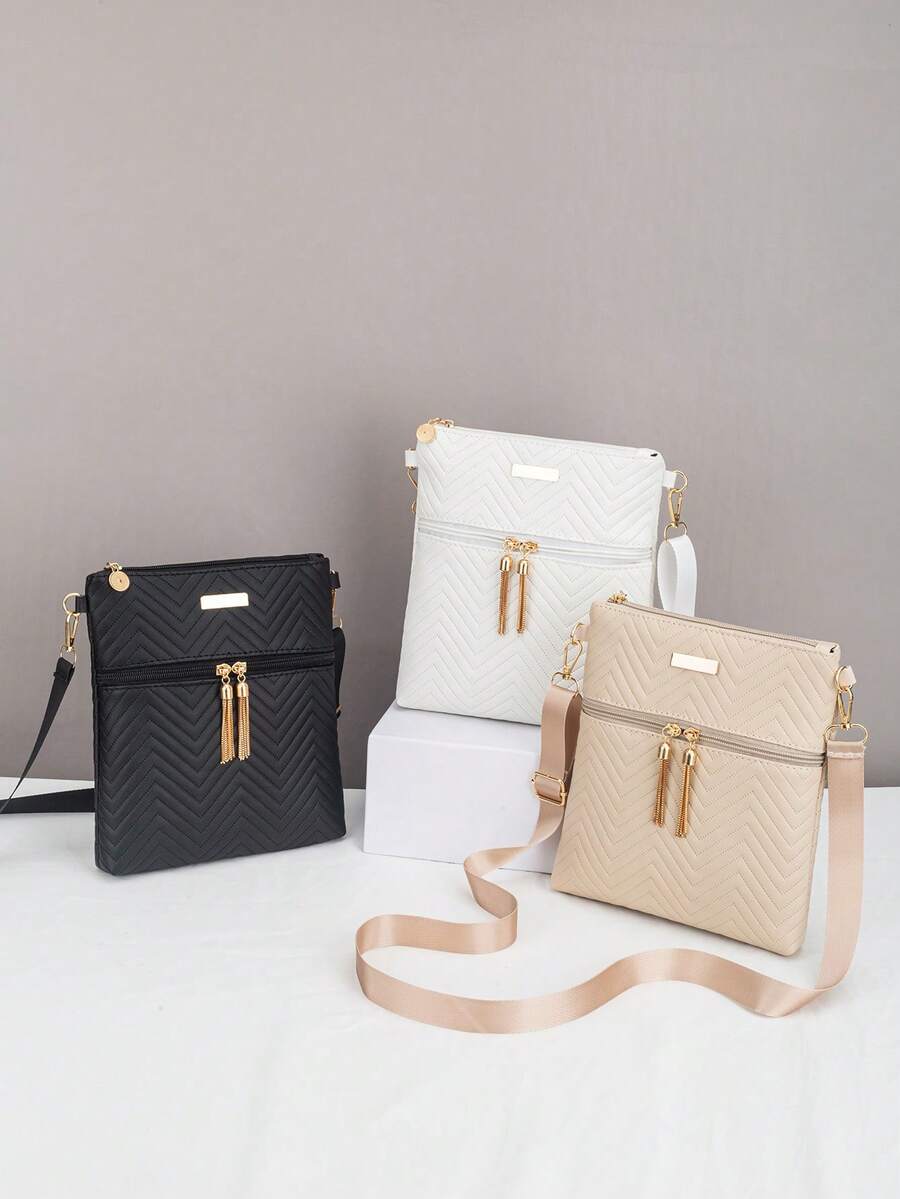 New Fashionable Wave Embroidered Crossbody Shoulder Bag - Black - View 1