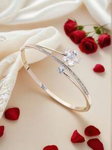 1 pieza Brazalete de mujer con diseño de flor, brazalete de amistad con circonita incrustada, regalo de temporada de graduación lindo