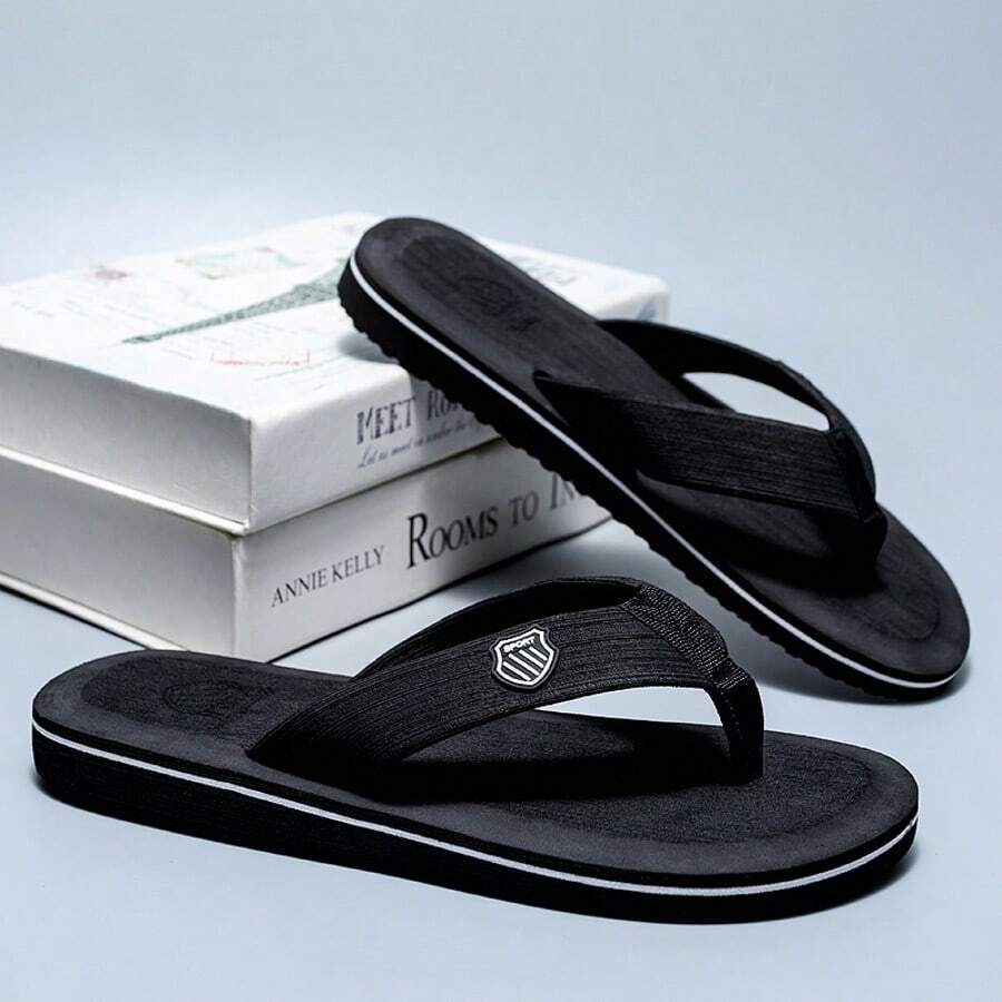 男士休闲时尚柔软舒适之字形拖鞋，室内外均可穿，女士黑色凉鞋