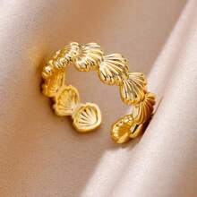 1pc Minimalist 18K Gold-Plated Shell Adjustable Stainless Steel Ring For Women, Daily Wear