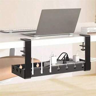 1 件装桌下线缆管理托盘，可扩展坚固钢制桌下线缆隐藏槽，金属电源插线板线缆固定器