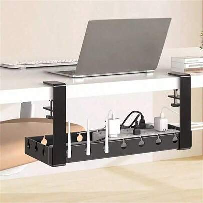 1 件装桌下线缆管理托盘，可扩展坚固钢制桌下线缆隐藏槽，金属电源插线板线缆固定器