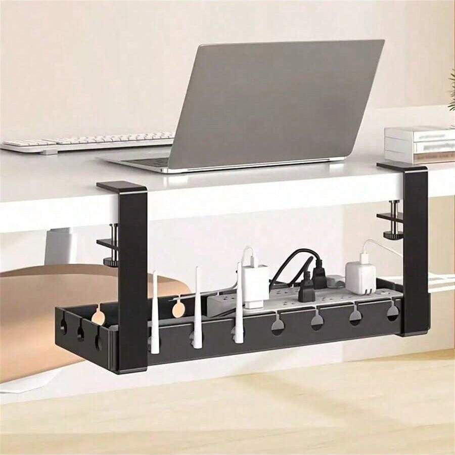 1 件装桌下线缆管理托盘，可扩展坚固钢制桌下线缆隐藏槽，金属电源插线板线缆固定器 - 彩色 - 查看 1