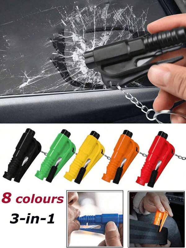 3-In-1 Emergency Seatbelt Cutter With Car Keychain, Hammer, Mini Fire Hammer, Escape Tool For Car Emergency, Window Breaker, Portable Rescue Tool Keyring, Emergency Hammer, Car Emergency Escape Device Window Breaker, Life-Saving Multifunctional Emergency Window Glass Breaker Tool - Easily Break Glass And Cut Seat Belts In Emergencies