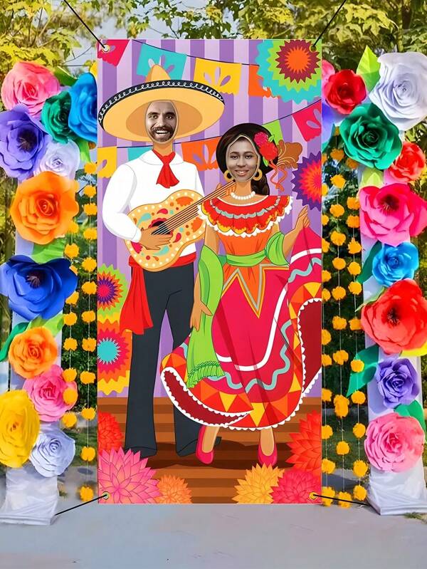1 Stück - Mexikanischer Tür Rahmen für Paarbild am 5. Mai Sommerfest, Partydeko Fotohintergrund, Mexikanisches thematisches Geburtstagsfest Zubehör, Mexikanische Dekoration (90*180cm)